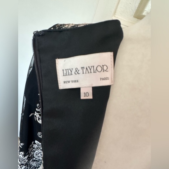 Lily & Taylor Elegant Black and White Sheath Dress with 3/4 Sleeves size 10 - Picture 2 of 8